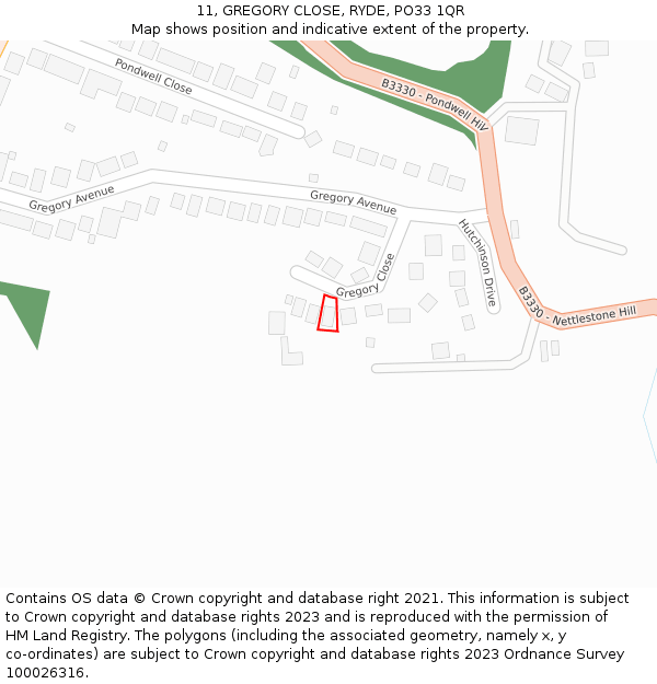 11, GREGORY CLOSE, RYDE, PO33 1QR: Location map and indicative extent of plot