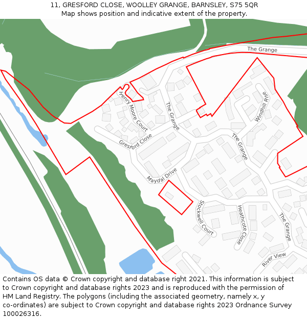 11, GRESFORD CLOSE, WOOLLEY GRANGE, BARNSLEY, S75 5QR: Location map and indicative extent of plot