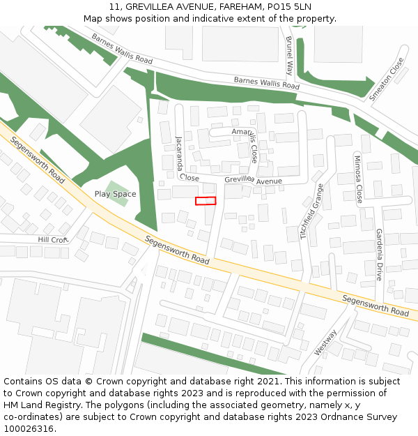 11, GREVILLEA AVENUE, FAREHAM, PO15 5LN: Location map and indicative extent of plot