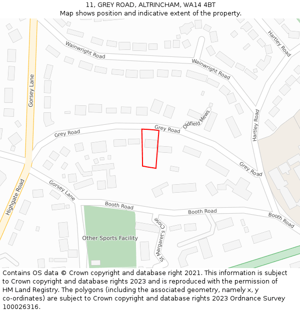 11, GREY ROAD, ALTRINCHAM, WA14 4BT: Location map and indicative extent of plot