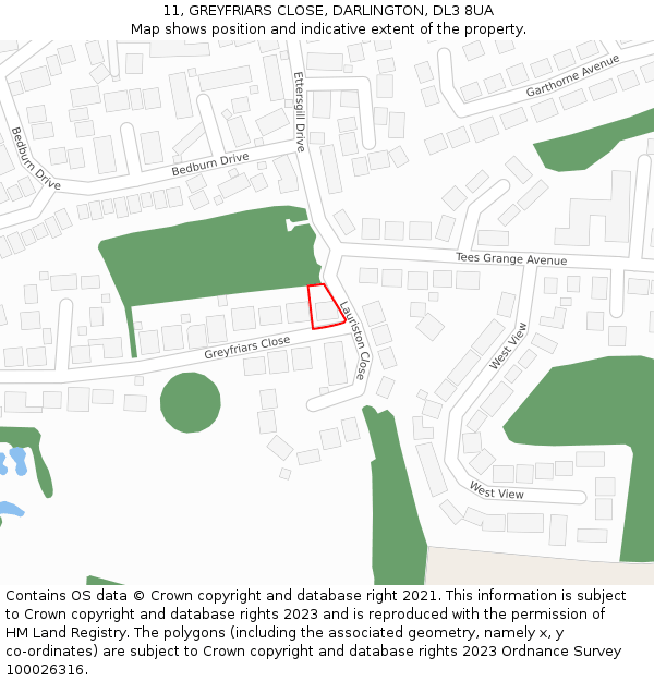 11, GREYFRIARS CLOSE, DARLINGTON, DL3 8UA: Location map and indicative extent of plot