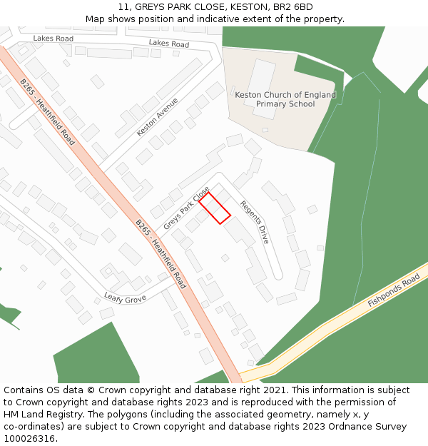 11, GREYS PARK CLOSE, KESTON, BR2 6BD: Location map and indicative extent of plot