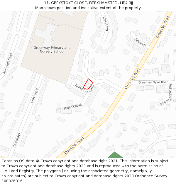 11, GREYSTOKE CLOSE, BERKHAMSTED, HP4 3JJ: Location map and indicative extent of plot