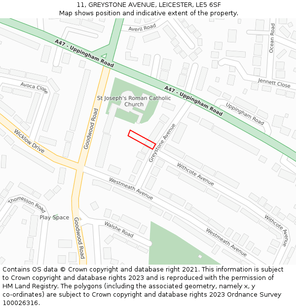 11, GREYSTONE AVENUE, LEICESTER, LE5 6SF: Location map and indicative extent of plot