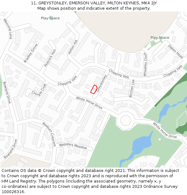 11, GREYSTONLEY, EMERSON VALLEY, MILTON KEYNES, MK4 2JY: Location map and indicative extent of plot