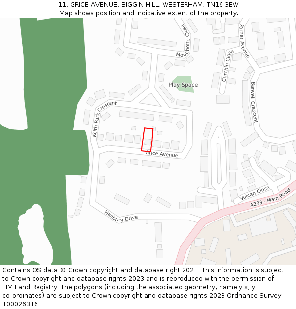 11, GRICE AVENUE, BIGGIN HILL, WESTERHAM, TN16 3EW: Location map and indicative extent of plot