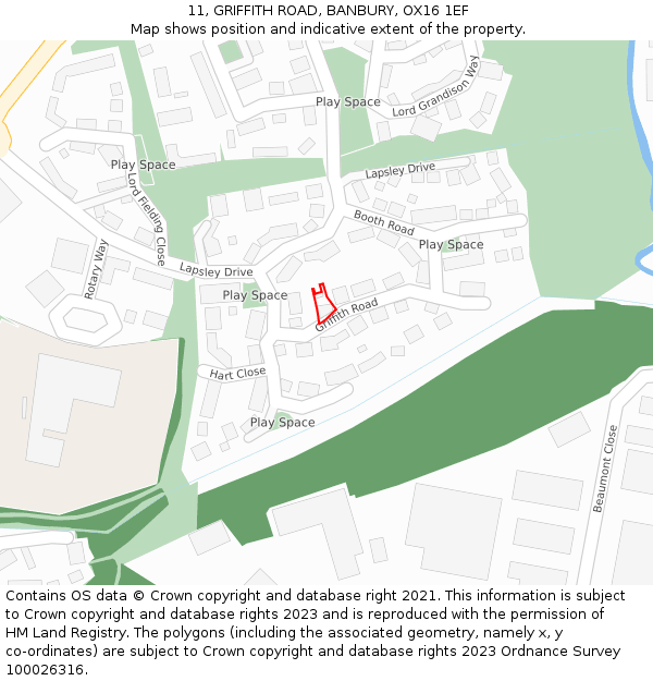 11, GRIFFITH ROAD, BANBURY, OX16 1EF: Location map and indicative extent of plot