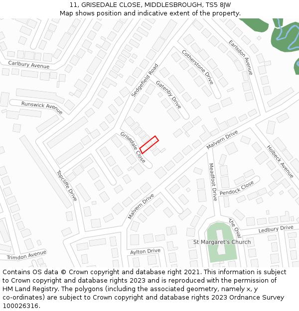 11, GRISEDALE CLOSE, MIDDLESBROUGH, TS5 8JW: Location map and indicative extent of plot