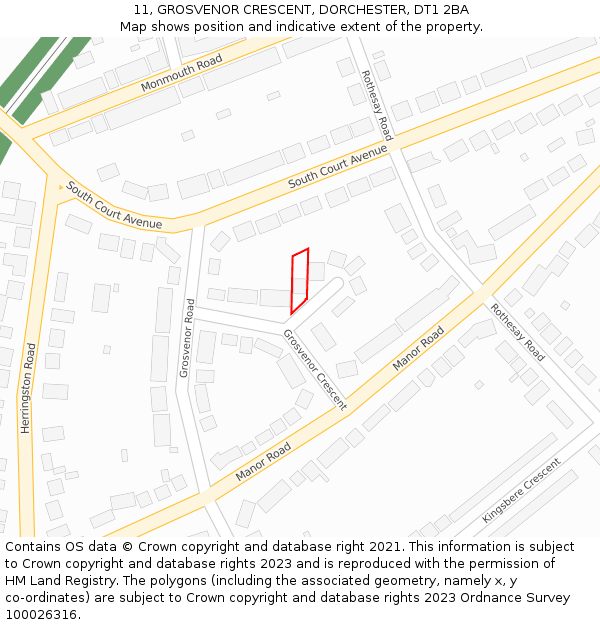 11, GROSVENOR CRESCENT, DORCHESTER, DT1 2BA: Location map and indicative extent of plot