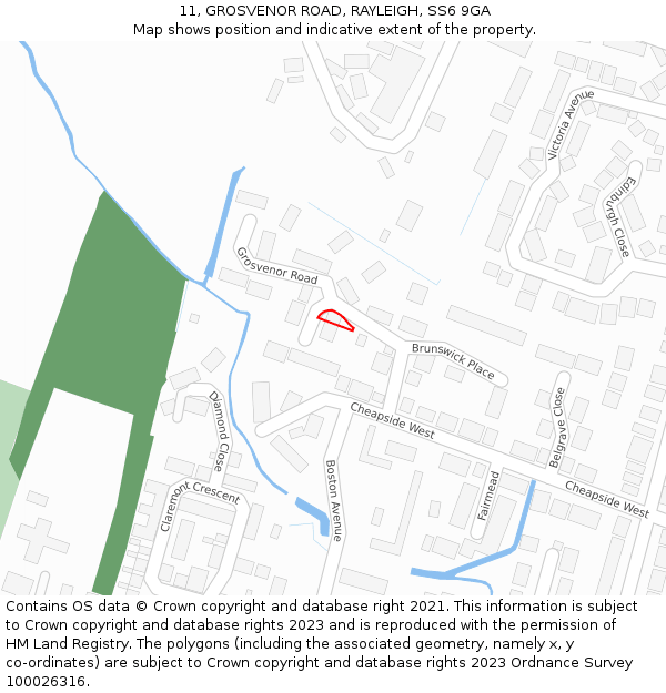 11, GROSVENOR ROAD, RAYLEIGH, SS6 9GA: Location map and indicative extent of plot
