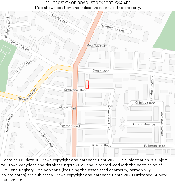 11, GROSVENOR ROAD, STOCKPORT, SK4 4EE: Location map and indicative extent of plot