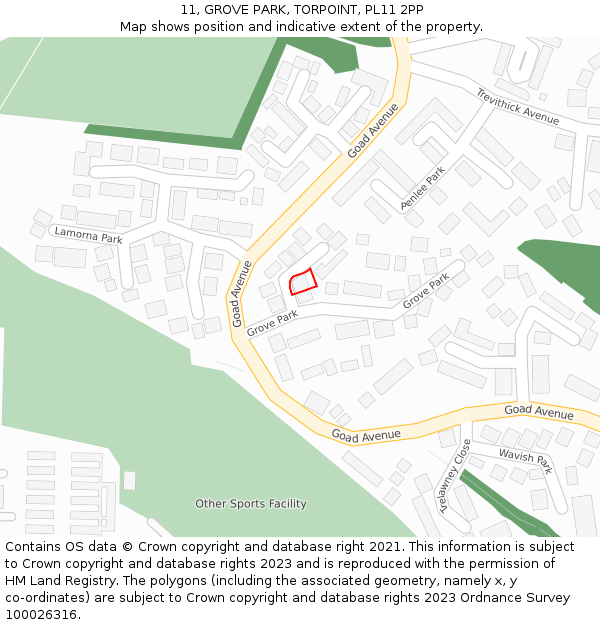 11, GROVE PARK, TORPOINT, PL11 2PP: Location map and indicative extent of plot