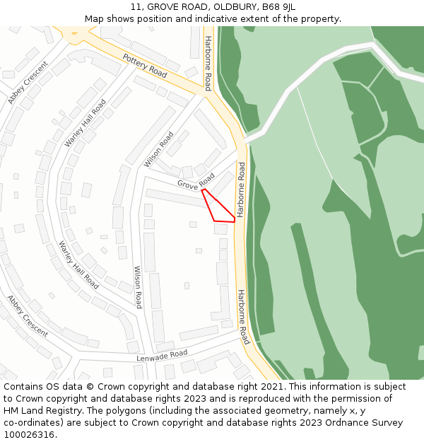 11, GROVE ROAD, OLDBURY, B68 9JL: Location map and indicative extent of plot
