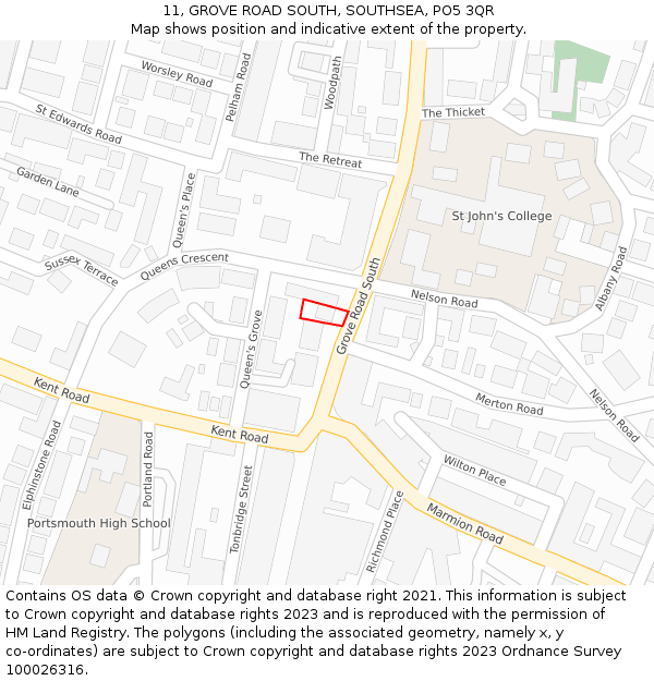 11, GROVE ROAD SOUTH, SOUTHSEA, PO5 3QR: Location map and indicative extent of plot