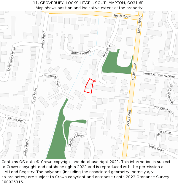 11, GROVEBURY, LOCKS HEATH, SOUTHAMPTON, SO31 6PL: Location map and indicative extent of plot