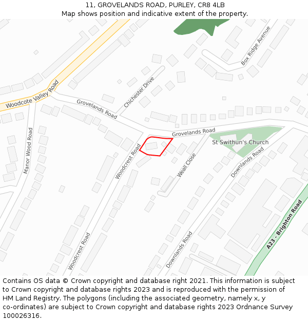 11, GROVELANDS ROAD, PURLEY, CR8 4LB: Location map and indicative extent of plot