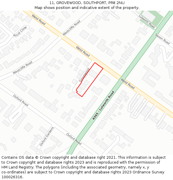 11, GROVEWOOD, SOUTHPORT, PR8 2NU: Location map and indicative extent of plot