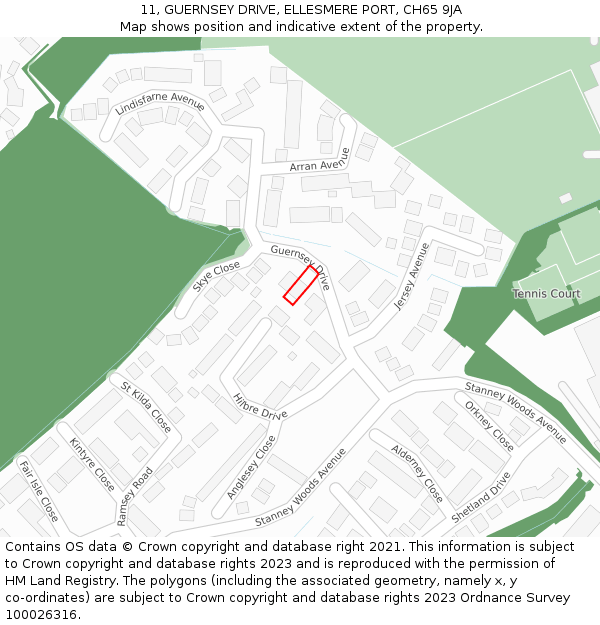 11, GUERNSEY DRIVE, ELLESMERE PORT, CH65 9JA: Location map and indicative extent of plot