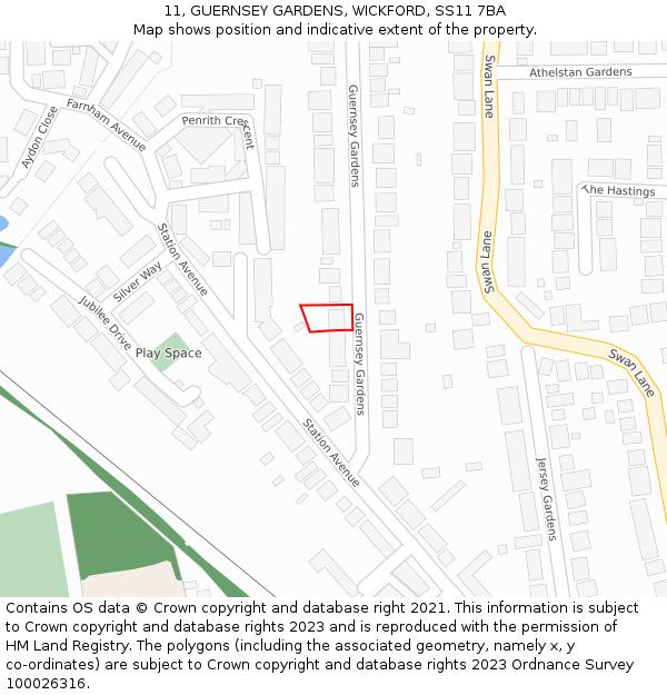 11, GUERNSEY GARDENS, WICKFORD, SS11 7BA: Location map and indicative extent of plot