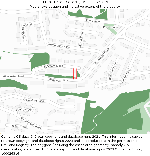 11, GUILDFORD CLOSE, EXETER, EX4 2HX: Location map and indicative extent of plot