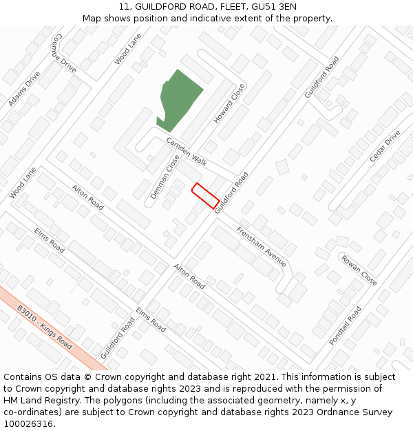 11, GUILDFORD ROAD, FLEET, GU51 3EN: Location map and indicative extent of plot