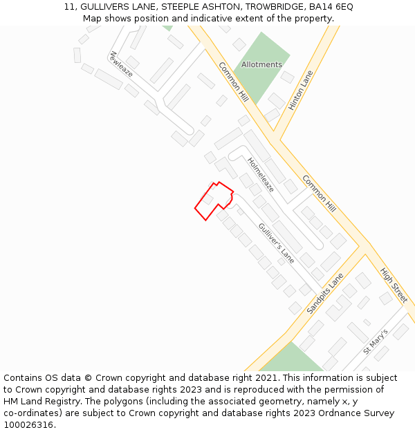 11, GULLIVERS LANE, STEEPLE ASHTON, TROWBRIDGE, BA14 6EQ: Location map and indicative extent of plot