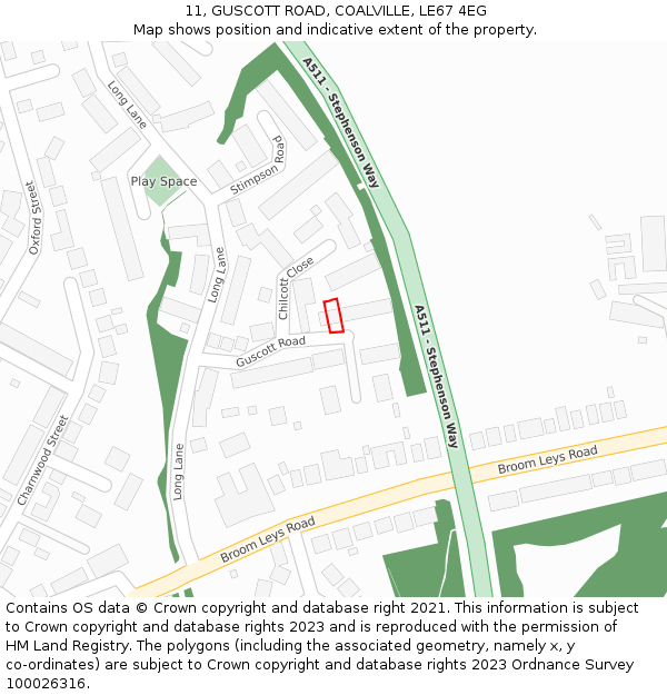 11, GUSCOTT ROAD, COALVILLE, LE67 4EG: Location map and indicative extent of plot