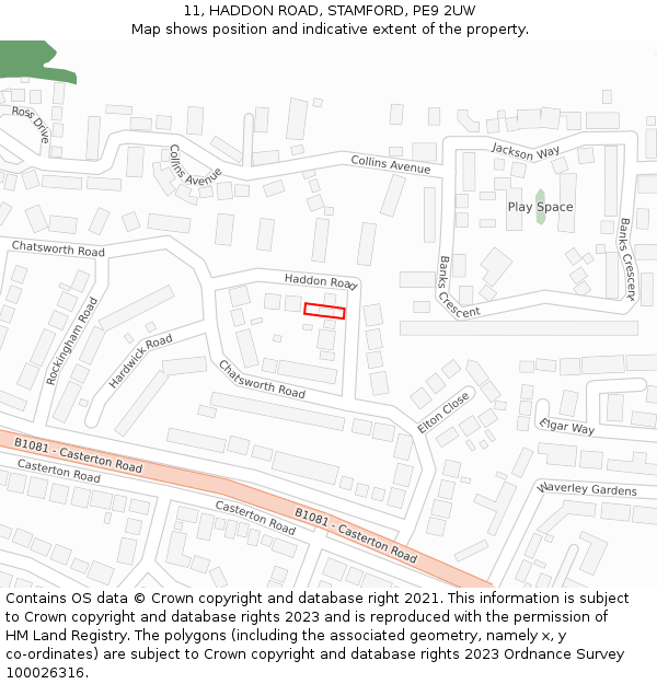 11, HADDON ROAD, STAMFORD, PE9 2UW: Location map and indicative extent of plot