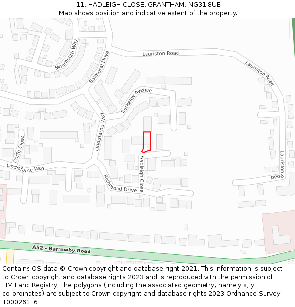 11, HADLEIGH CLOSE, GRANTHAM, NG31 8UE: Location map and indicative extent of plot