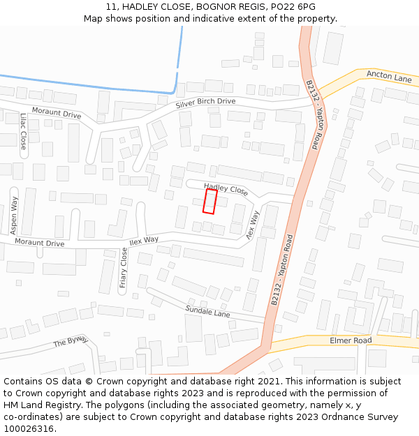 11, HADLEY CLOSE, BOGNOR REGIS, PO22 6PG: Location map and indicative extent of plot