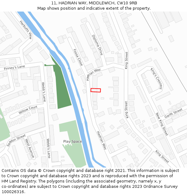 11, HADRIAN WAY, MIDDLEWICH, CW10 9RB: Location map and indicative extent of plot