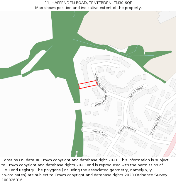 11, HAFFENDEN ROAD, TENTERDEN, TN30 6QE: Location map and indicative extent of plot