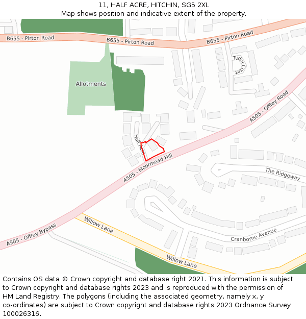 11, HALF ACRE, HITCHIN, SG5 2XL: Location map and indicative extent of plot