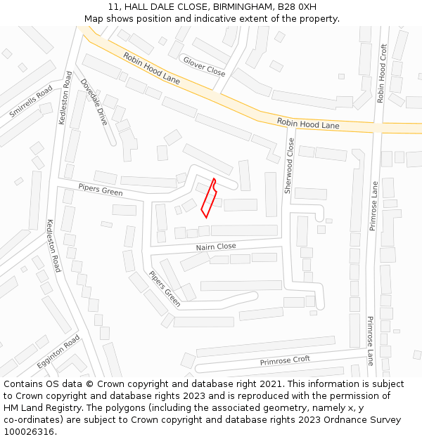 11, HALL DALE CLOSE, BIRMINGHAM, B28 0XH: Location map and indicative extent of plot