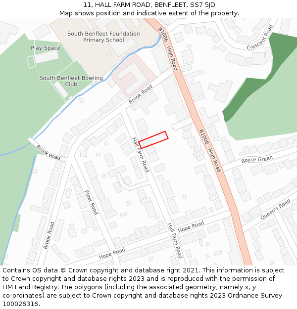 11, HALL FARM ROAD, BENFLEET, SS7 5JD: Location map and indicative extent of plot