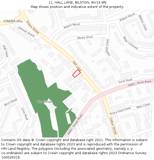11, HALL LANE, BILSTON, WV14 9RJ: Location map and indicative extent of plot