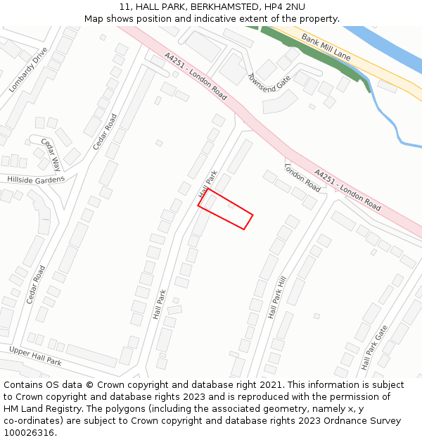 11, HALL PARK, BERKHAMSTED, HP4 2NU: Location map and indicative extent of plot