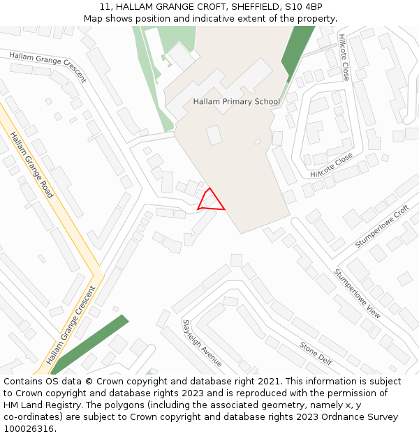 11, HALLAM GRANGE CROFT, SHEFFIELD, S10 4BP: Location map and indicative extent of plot