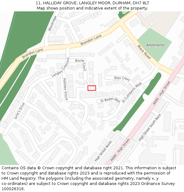 11, HALLIDAY GROVE, LANGLEY MOOR, DURHAM, DH7 8LT: Location map and indicative extent of plot