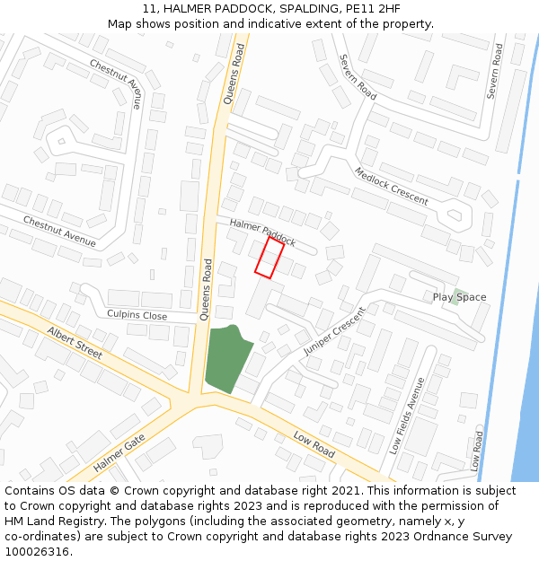 11, HALMER PADDOCK, SPALDING, PE11 2HF: Location map and indicative extent of plot