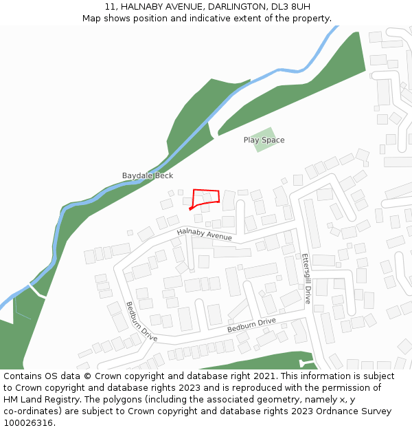 11, HALNABY AVENUE, DARLINGTON, DL3 8UH: Location map and indicative extent of plot