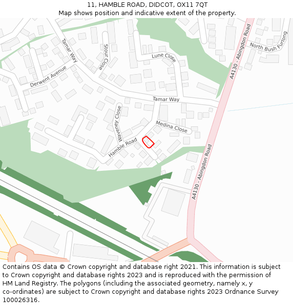 11, HAMBLE ROAD, DIDCOT, OX11 7QT: Location map and indicative extent of plot
