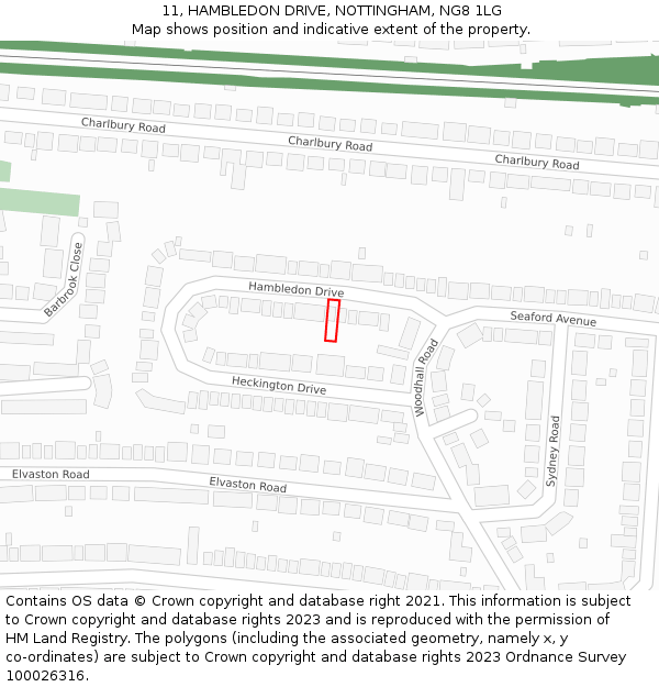 11, HAMBLEDON DRIVE, NOTTINGHAM, NG8 1LG: Location map and indicative extent of plot