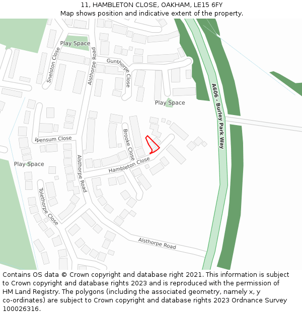 11, HAMBLETON CLOSE, OAKHAM, LE15 6FY: Location map and indicative extent of plot