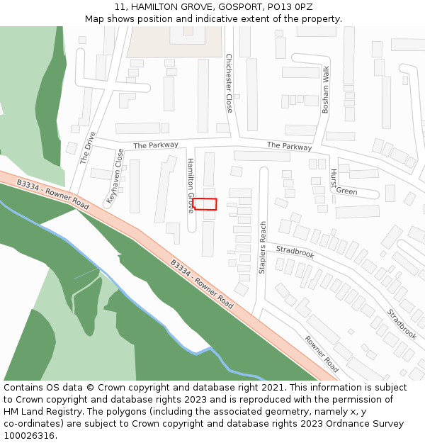 11, HAMILTON GROVE, GOSPORT, PO13 0PZ: Location map and indicative extent of plot