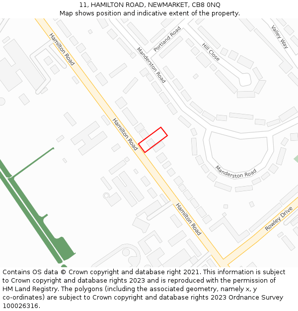 11, HAMILTON ROAD, NEWMARKET, CB8 0NQ: Location map and indicative extent of plot