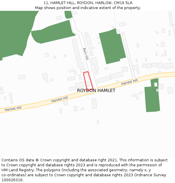 11, HAMLET HILL, ROYDON, HARLOW, CM19 5LA: Location map and indicative extent of plot