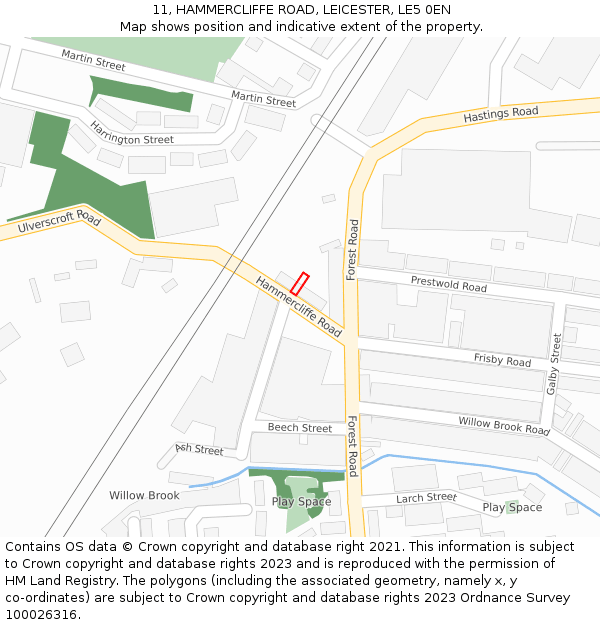 11, HAMMERCLIFFE ROAD, LEICESTER, LE5 0EN: Location map and indicative extent of plot