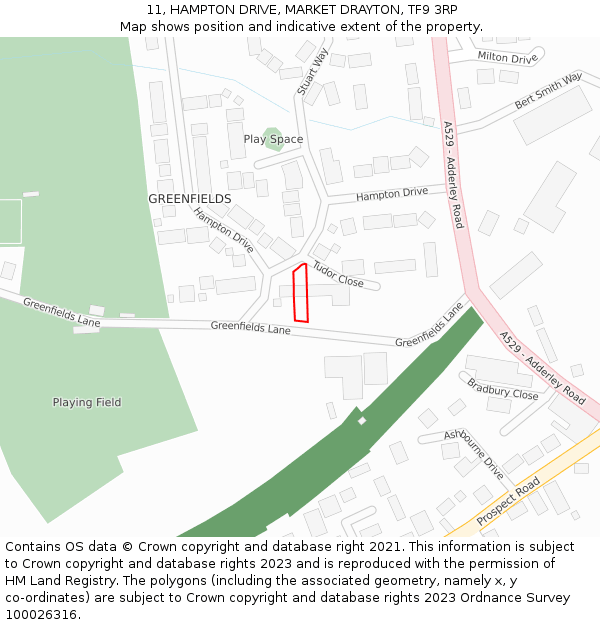 11, HAMPTON DRIVE, MARKET DRAYTON, TF9 3RP: Location map and indicative extent of plot