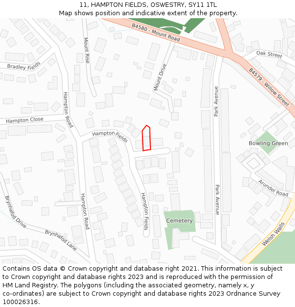 11, HAMPTON FIELDS, OSWESTRY, SY11 1TL: Location map and indicative extent of plot